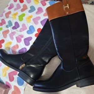 Tommy Hilfiger Black and Brown Heeled Boots